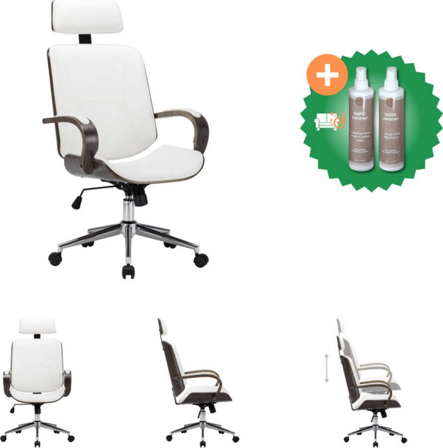 VidaXL Kantoorstoel draaibaar met hoofdsteun kunstleer en hout wit Bureaustoel Inclusief Onderhoudsset