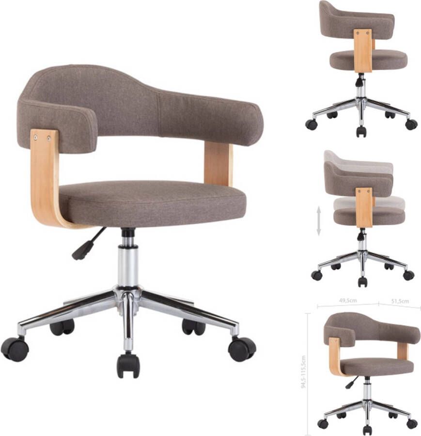 VidaXL Kantoorstoel Kantoorstoelen Stoel Stoelen Kantoorstoel draaibaar gebogen hout en stof taupe - Foto 2