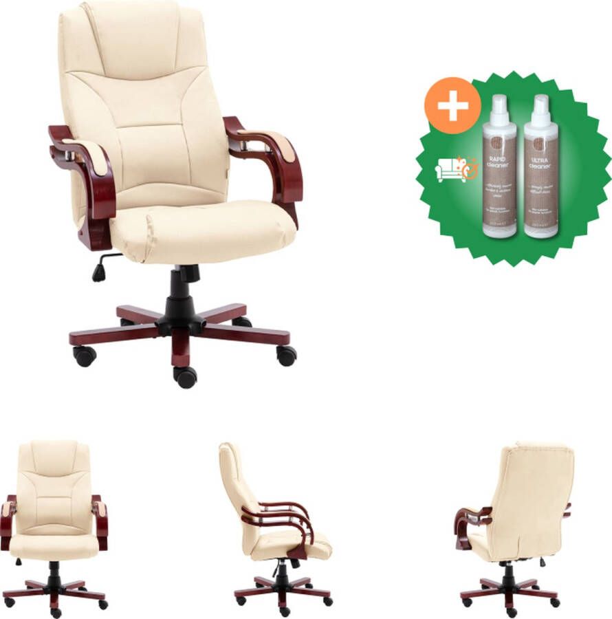 VidaXL Kantoorstoel echt leer crèmekleurig Bureaustoel Inclusief Onderhoudsset