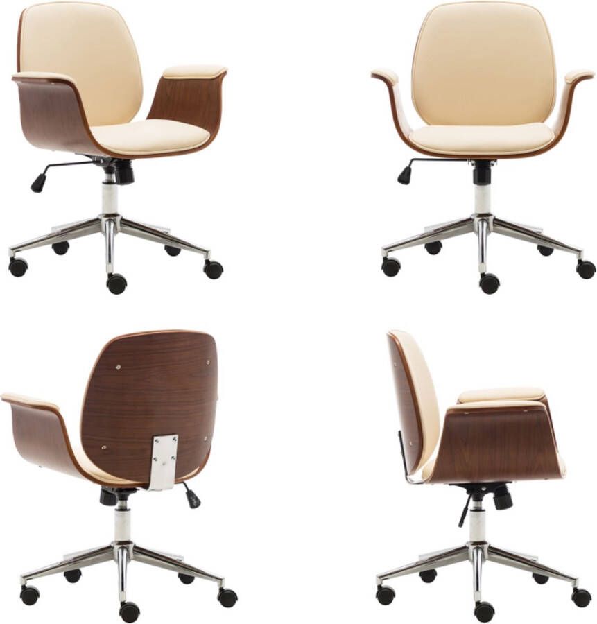 VidaXL Kantoorstoel gebogen hout en kunstleer crèmekleurig Bureaustoel Bureaustoelen Kantoorstoel Kantoorstoelen