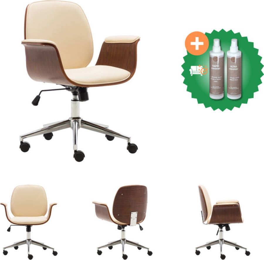 VidaXL Kantoorstoel gebogen hout en kunstleer crèmekleurig Bureaustoel Inclusief Onderhoudsset