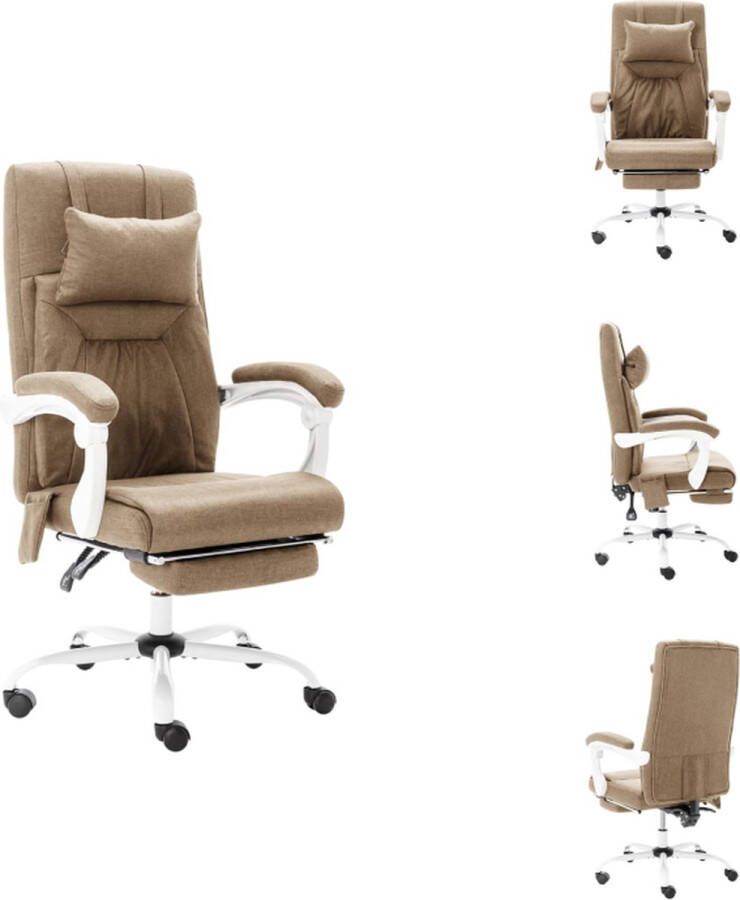 VidaXL kantoorstoel massage- en ligfunctie verstelbaar taupe 60x64x(112-121) cm nylon zwenkwielen Bureaustoel