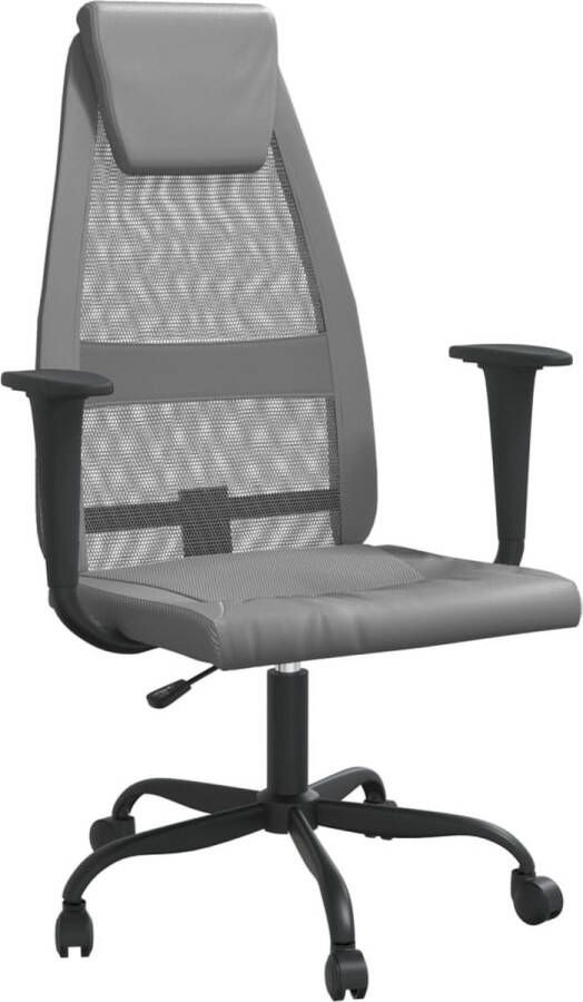 VidaXL -Kantoorstoel-verstelbare-hoogte-mesh-en-kunstleer-grijs - Foto 3