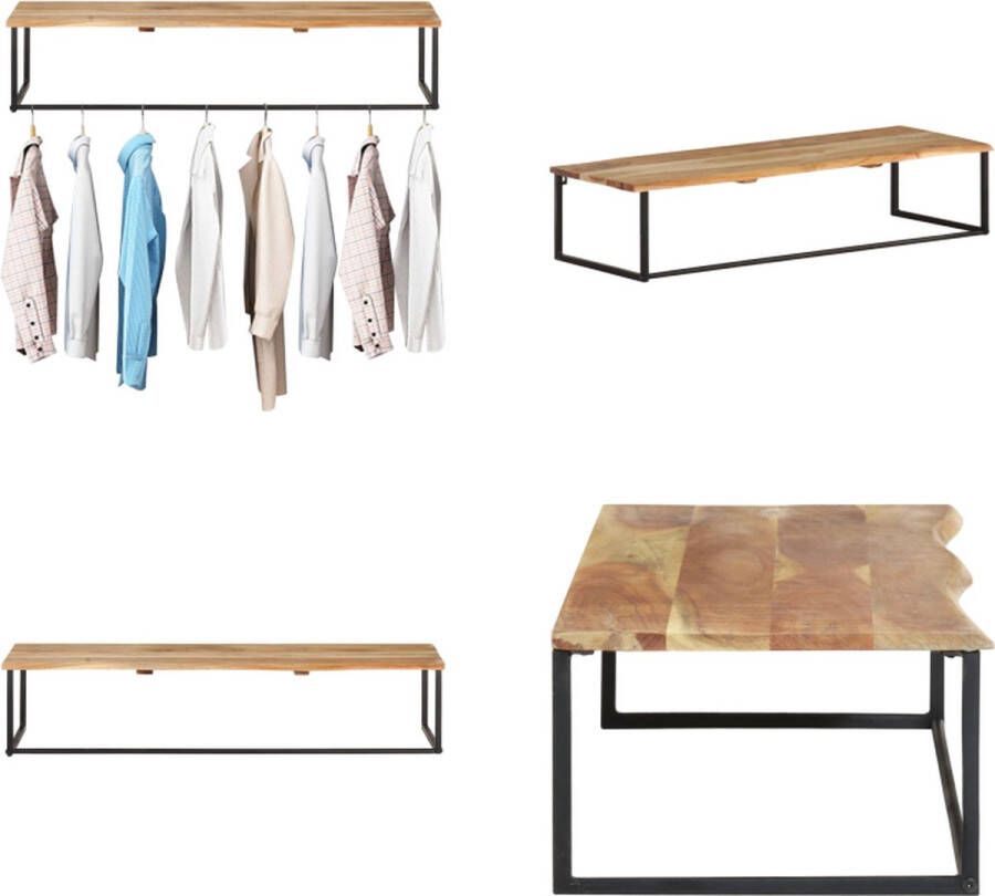 VidaXL Kapstok met schap 100x35x22 cm massief acaciahout Kapstok Kapstokken Kapstok Met Plank Kapstokken Met Planken