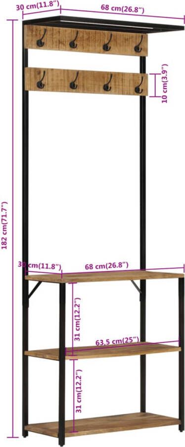 VidaXL -Kapstok-met-schoenenrek-68x30x182-cm-massief-ruw-mangohout