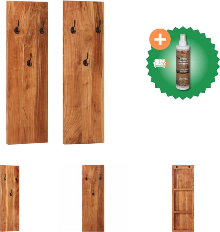 VidaXL Kapstok Vintage Stijl Massief acaciahout 36 x 3 x 110 cm 3 haken Set van 2 Kapstok Inclusief Houtreiniger en verfrisser
