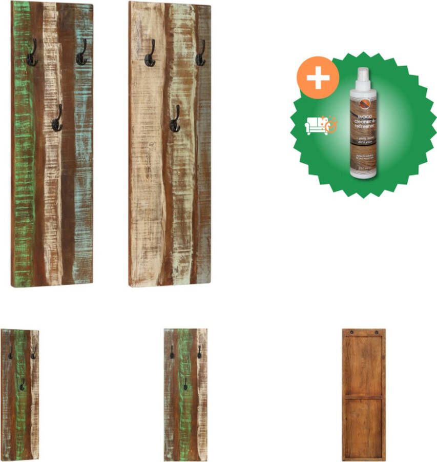 VidaXL Kapstok Vintage Stijl Massief Gerecycled Hout 36 x 3 x 110 cm Meerkleurig Set van 2 Kapstok Inclusief Houtreiniger en verfrisser