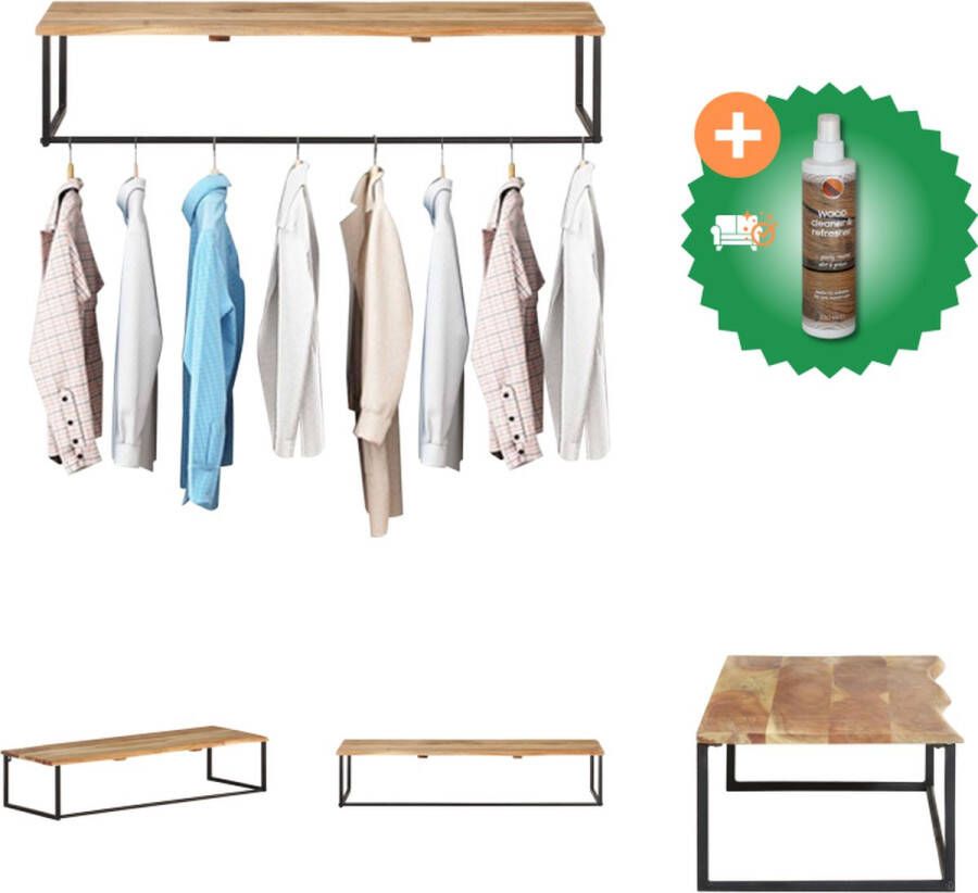 VidaXL Kapstok Wandkapstok Hout 100 x 35 x 22 cm Massief acaciahout Gepoedercoat ijzer Met schap en hangstang Kapstok Inclusief Houtreiniger en verfrisser