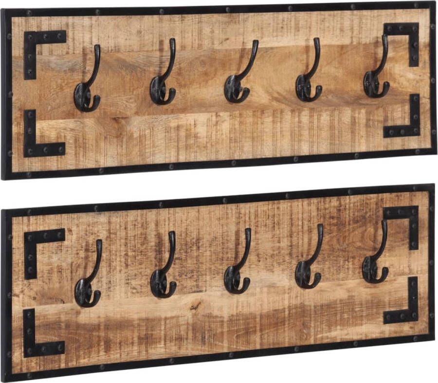 VidaXL -Kapstokken-2-st-80x8x25-cm-massief-ruw-mangohout