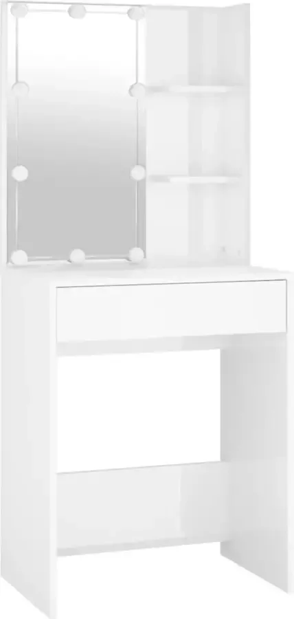 VIDAXL Kaptafel met kastje en LED's bewerkt hout hoogglans wit - Foto 2