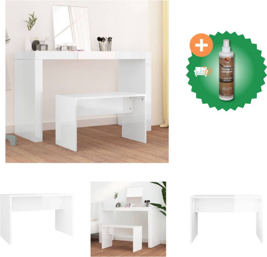 VidaXL Kaptafelkruk 70x35x45 cm bewerkt hout hoogglans wit Hocker Inclusief Houtreiniger en verfrisser