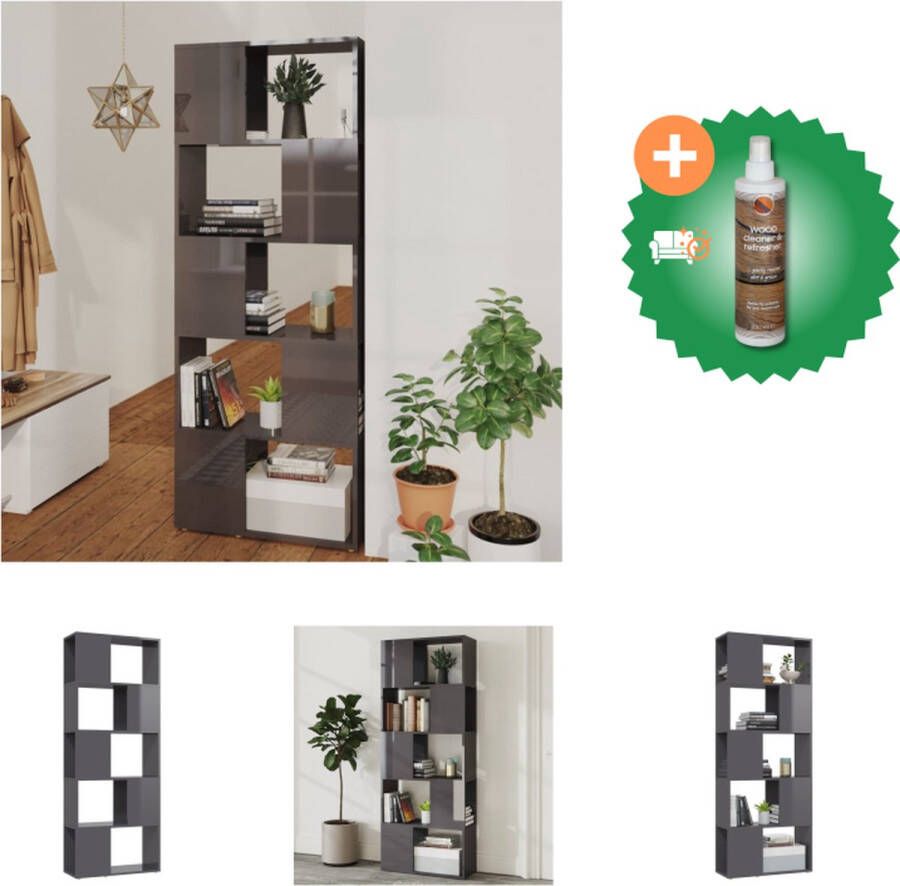VidaXL Boekenkast kamerscherm 60x24x155 cm hoogglans grijs Kast Inclusief Houtreiniger en verfrisser