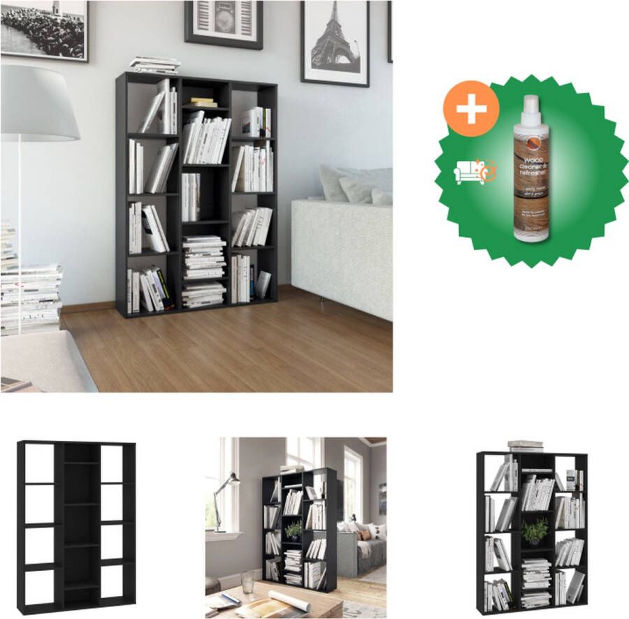 VidaXL Kamerscherm boekenkast 100x24x140 cm bewerkt hout zwart Kamerscherm Inclusief Houtreiniger en verfrisser