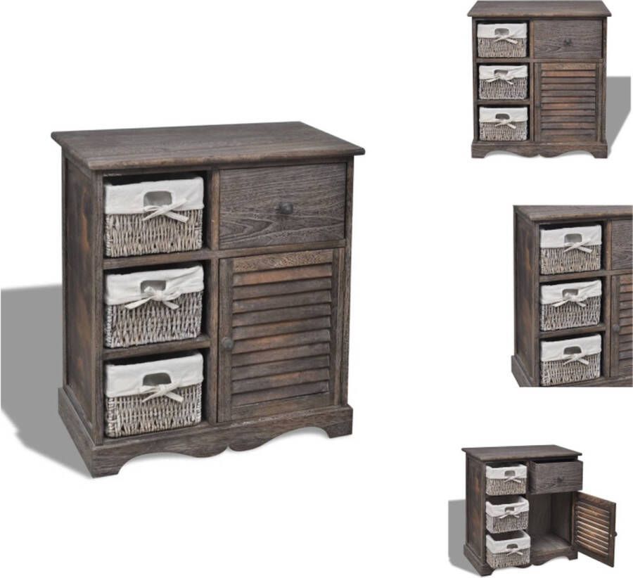 VidaXL Kast Kasten Nachtkast Nachtkasten Kast met links 3 weefmanden hout bruin