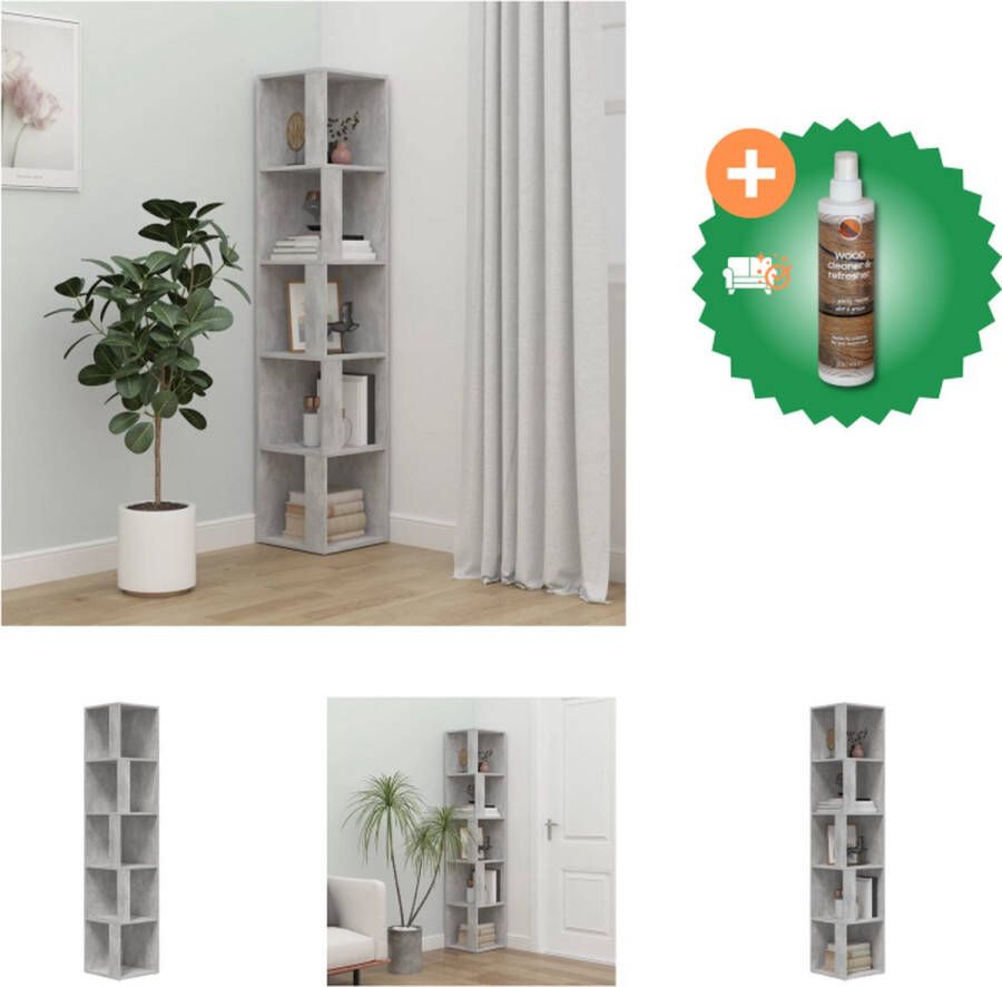 VidaXL Kast Hoekmeubel Opbergkast met 5 vakken Stevig en compact Betongrijs 33 x 33 x 164.5 cm Kast Inclusief Houtreiniger en verfrisser