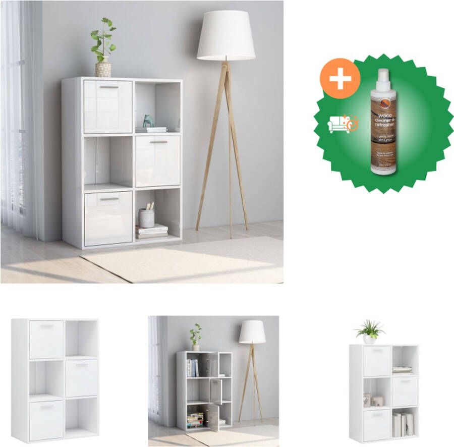VidaXL Kast Hoogglans wit 60 x 29.5 x 90 cm 6 vakken 3 open kubussen en 3 kubussen met deuren Kast Inclusief Houtreiniger en verfrisser