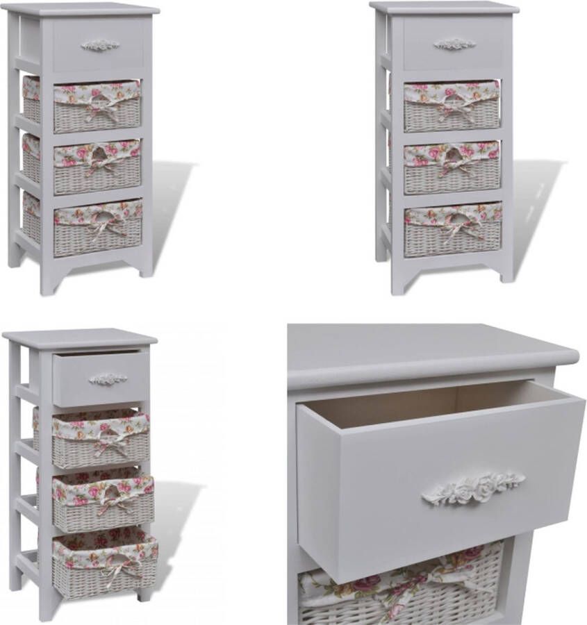 VidaXL Kast met 1 lade en 3 manden paulowniahout wit Kast Kasten Opbergkast Opbergkasten