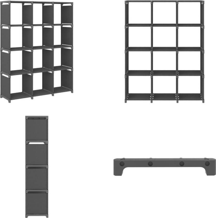VidaXL Kast met 12 vakken 103x30x141 cm stof grijs Opbergkast Opbergkasten Opbergrek Opbergrekken