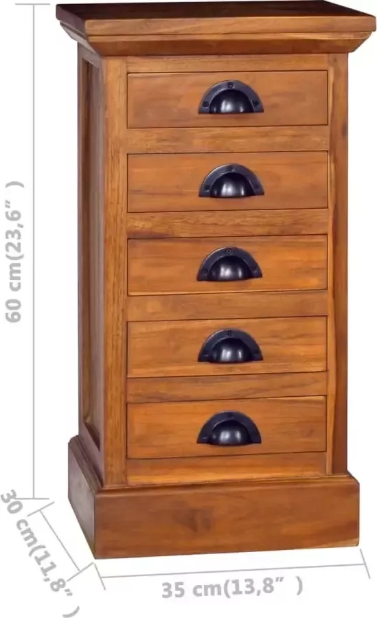 VidaXL Kast met 5 lades 35x30x60 cm massief teakhout
