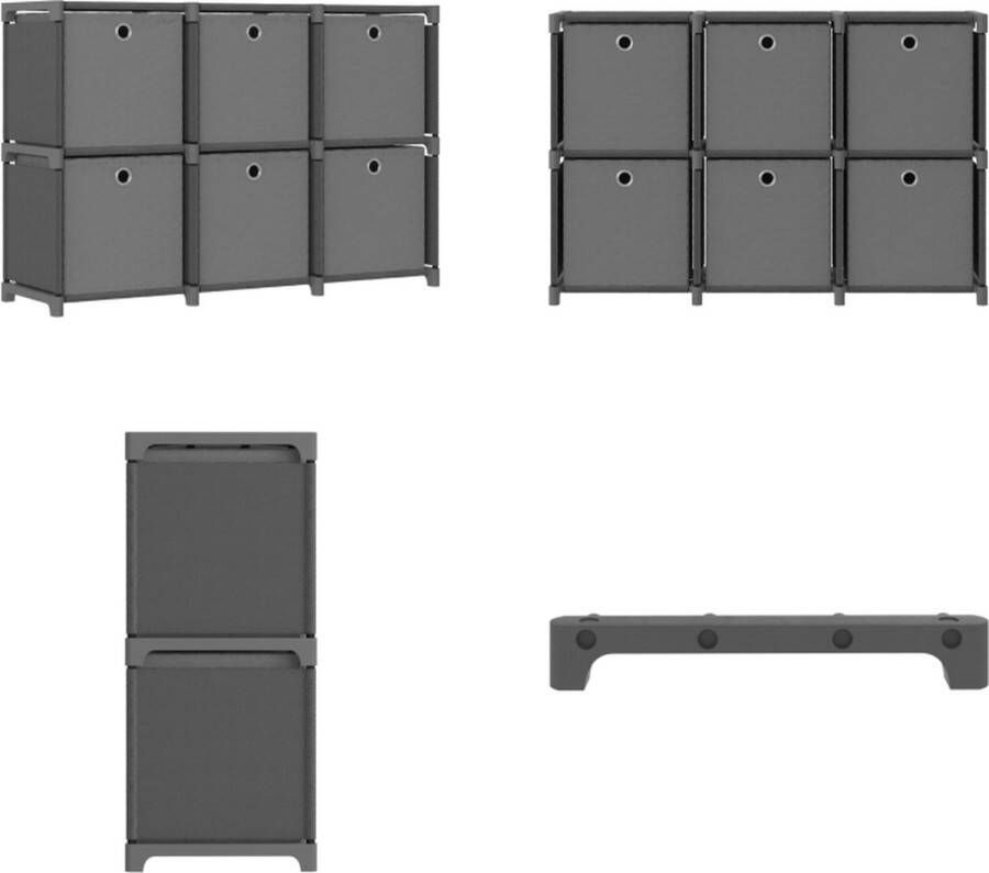 VidaXL Kast met 6 vakken met boxen 103x30x72-5 cm stof grijs Opbergkast Opbergkasten Opbergrek Opbergrekken - Foto 2