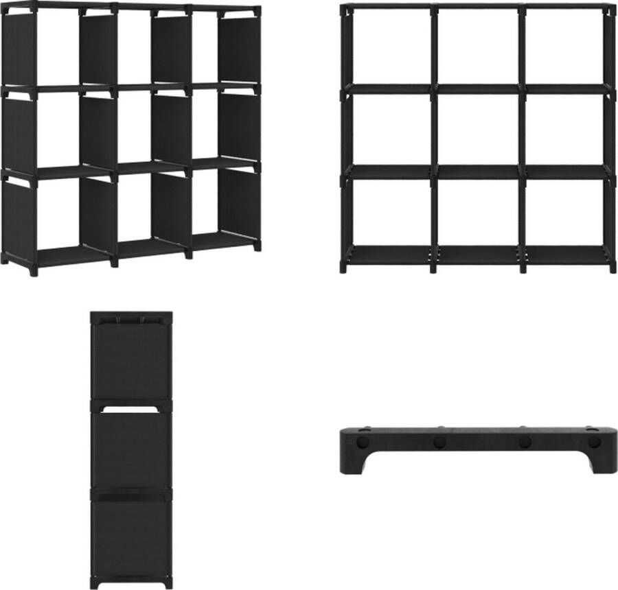 VidaXL Kast met 9 vakken 103x30x107-5 cm stof zwart Opbergkast Opbergkasten Opbergrek Opbergrekken