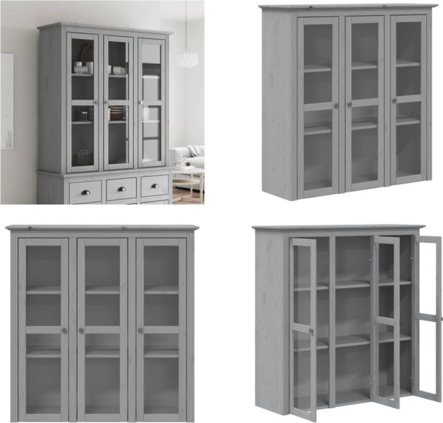 VidaXL Kast met glazen deuren BODO massief grenenhout grijs Kast Met Glazen Deuren Kasten Met Glazen Deuren Welsh Dressoir Bovenstuk Vitrinekast