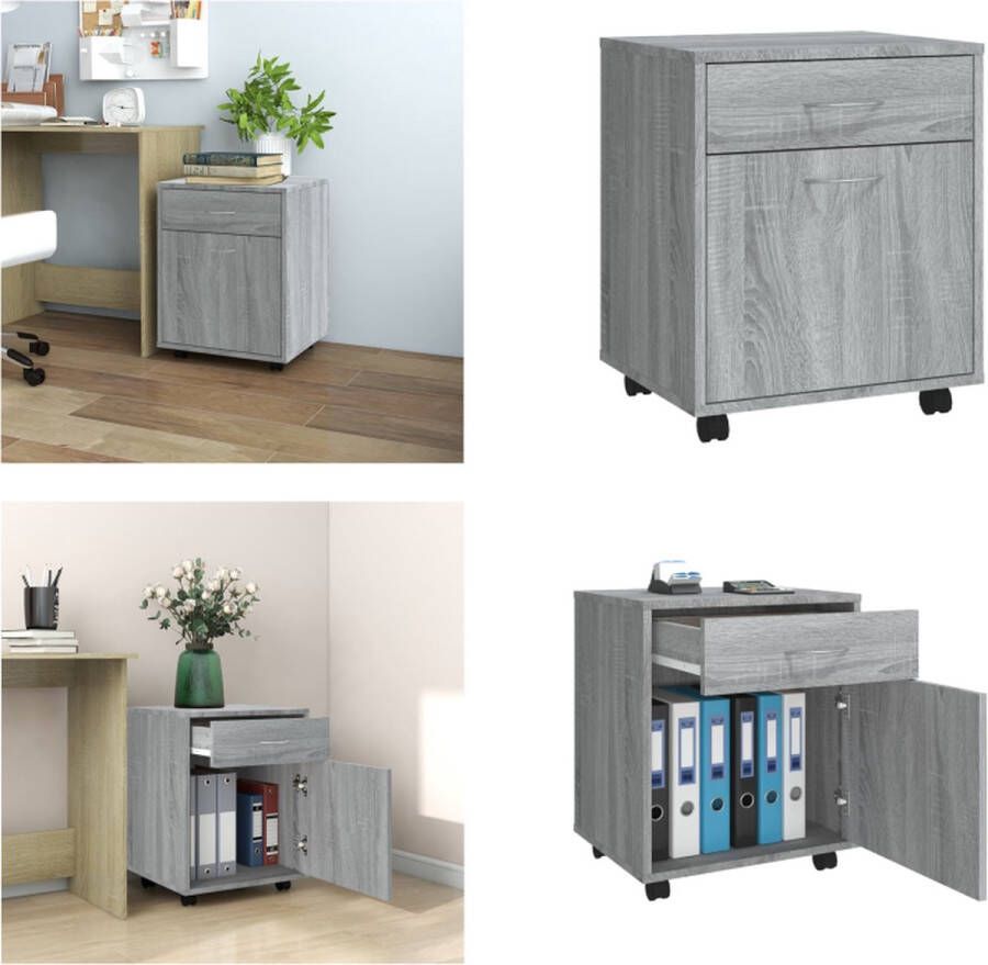VidaXL Kast verrijdbaar 45x38x54 cm bewerkt hout grijs sonoma eiken Verrijdbare Kast Verrijdbare Kasten Dossierkast Documentenkast