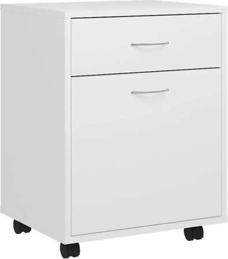 VidaXL Rolkast 45x38x54 cm bewerkt hout hoogglans wit - Foto 3