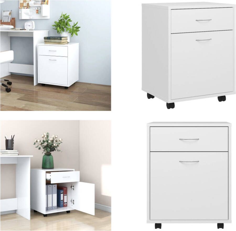 VidaXL Kast verrijdbaar 45x38x54 cm bewerkt hout wit Opbergkast Opbergkasten Rolbare Kantoorkast Rolbare Kantoorkasten