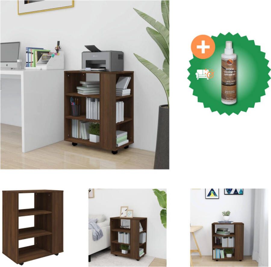 VidaXL Kast verrijdbaar 60x35x75 cm bewerkt hout bruineikenkleurig Kast Inclusief Houtreiniger en verfrisser