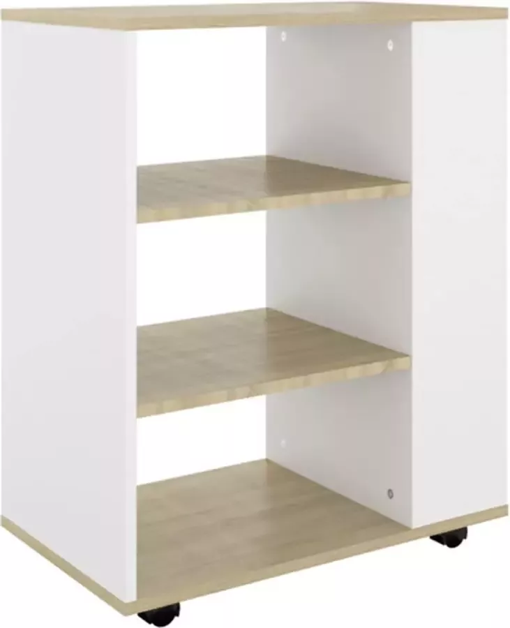 VIDAXL Kast verrijdbaar 60x35x75 cm spaanplaat wit sonoma eikenkleurig - Foto 2