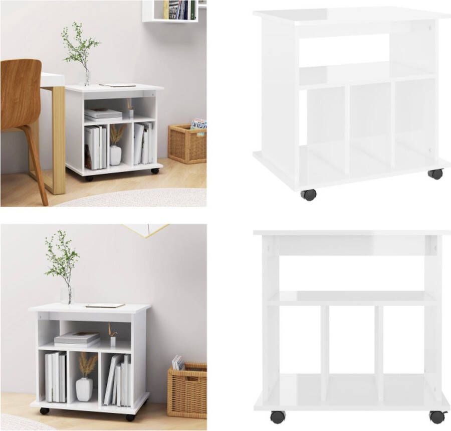 VidaXL Kast verrijdbaar 60x45x60 cm spaanplaat hoogglans wit Opbergkast Opbergkasten Rolbare Kantoorkast Rolbare Kantoorkasten