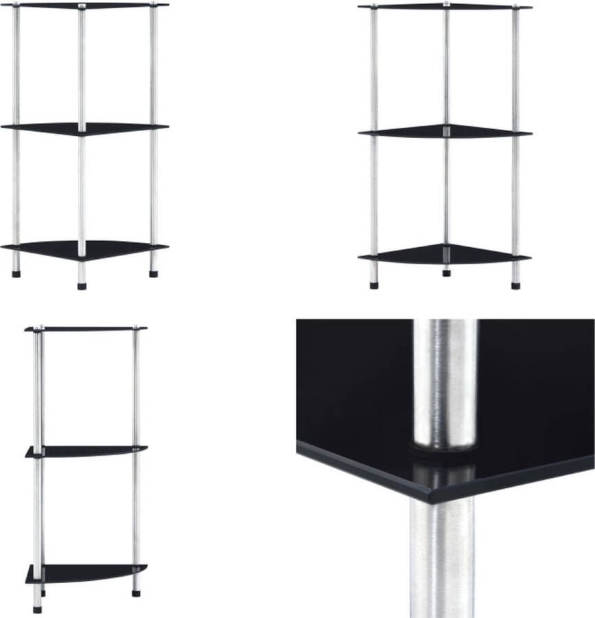 VidaXL Kastje 3-laags 30x30x67 cm gehard glas zwart Kastje Kastjes Boekenkast Boekenkasten