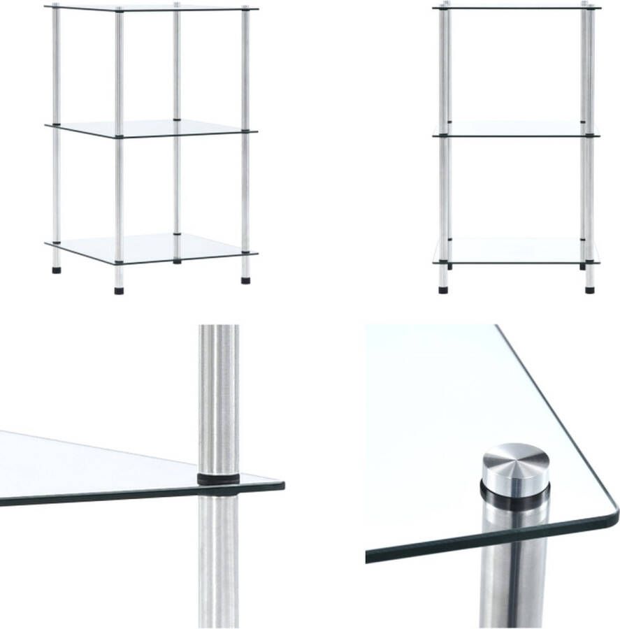 VidaXL Kastje 3-laags 40x40x67 cm gehard glas transparant Kastje Kastjes Boekenkast Boekenkasten