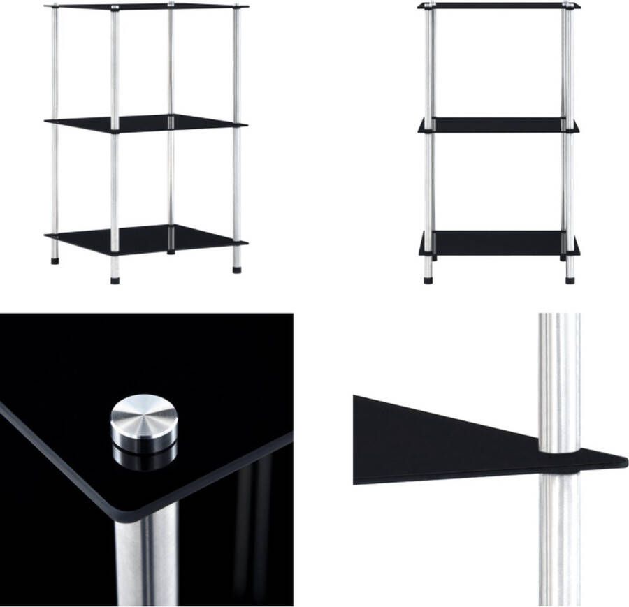 VidaXL Kastje 3-laags 40x40x67 cm gehard glas zwart Kastje Kastjes Boekenkast Boekenkasten