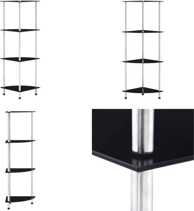 VidaXL Kastje 4-laags 30x30x100 cm gehard glas zwart Kastje Kastjes Boekenkast Boekenkasten