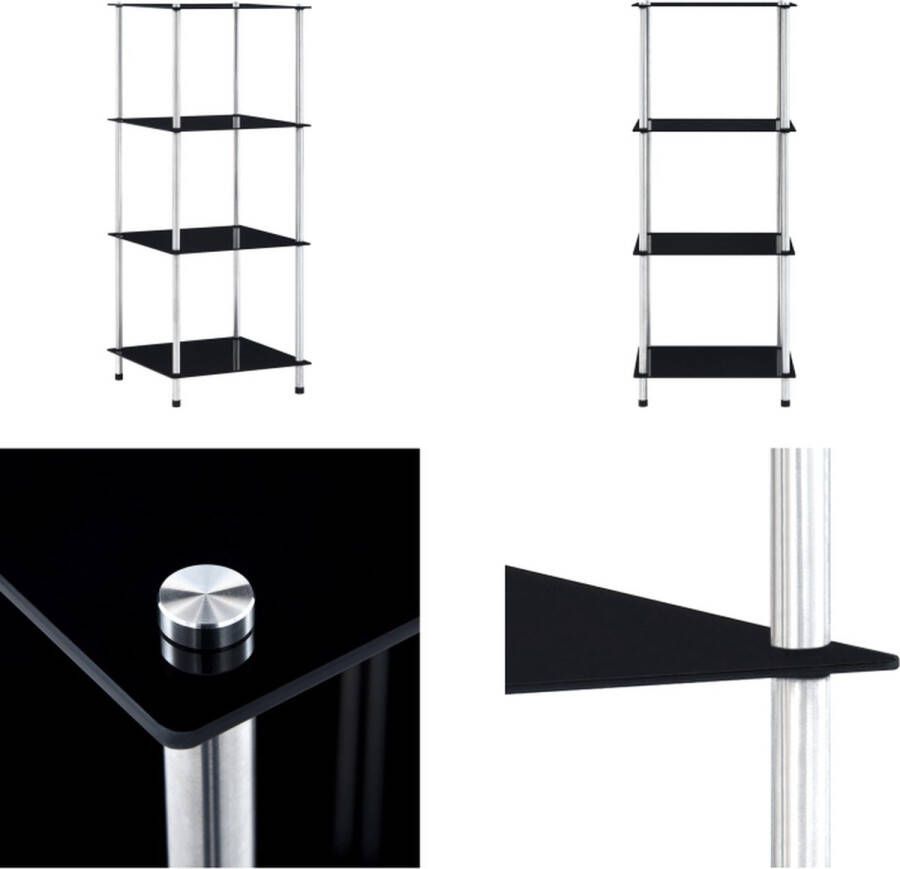 VidaXL Kastje 4-laags 40x40x100 cm gehard glas zwart Kastje Kastjes Boekenkast Boekenkasten