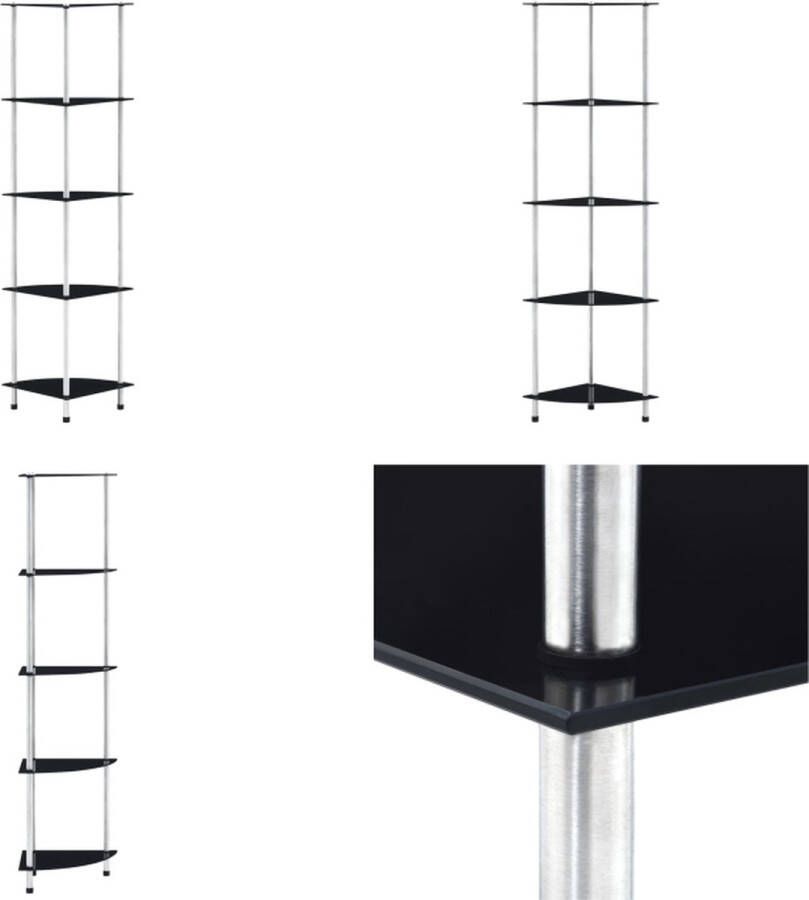 VidaXL Kastje 5-laags 30x30x130 cm gehard glas zwart Kastje Kastjes Boekenkast Boekenkasten