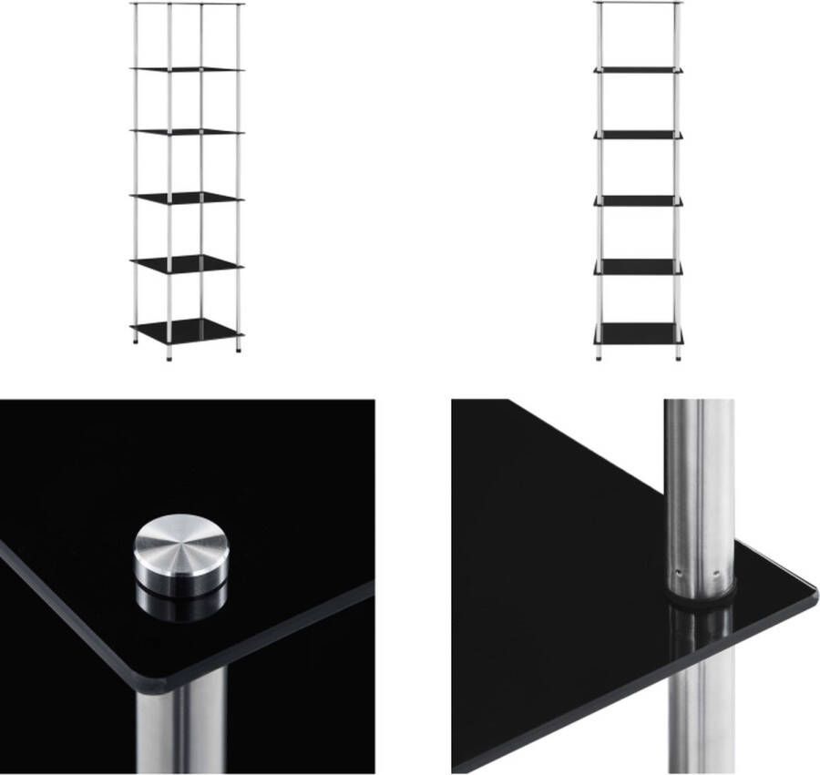 VidaXL Kastje 6-laags 40x40x160 cm gehard glas zwart Kastje Kastjes Boekenkast Boekenkasten