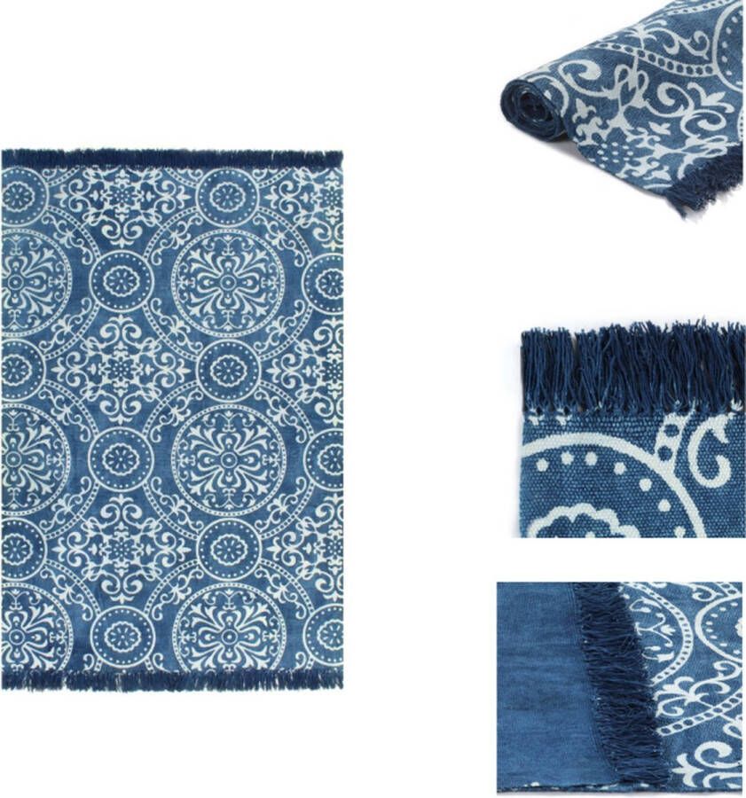 VidaXL Kelim Tapijt 100% Katoen 160 x 230 cm Blauw Vintage Uitstraling Vloerkleed