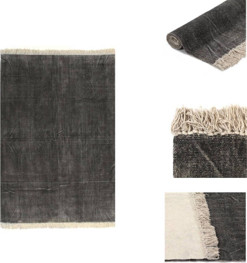 VidaXL Kelim tapijt handgeweven 100% katoen antraciet 120 x 180 cm Vloerkleed