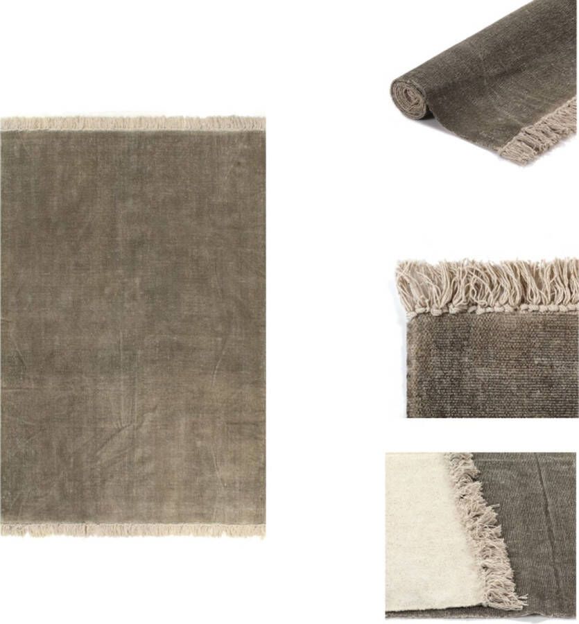 VidaXL Kelim tapijt Handgeweven 100% katoen Taupe 120 x 180 cm Vintage uitstraling Vloerkleed