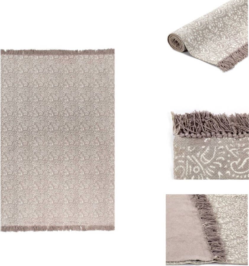 VidaXL Kelim tapijt handgeweven 100% katoen taupe 120 x 180 cm vintage uitstraling Vloerkleed