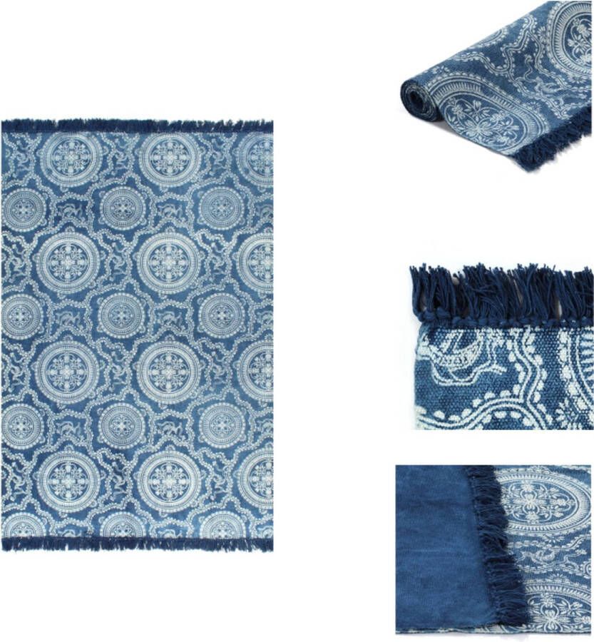 VidaXL Kelim Tapijt Handgeweven 100% katoen Vintage uitstraling Blauw 160x230cm Vloerkleed