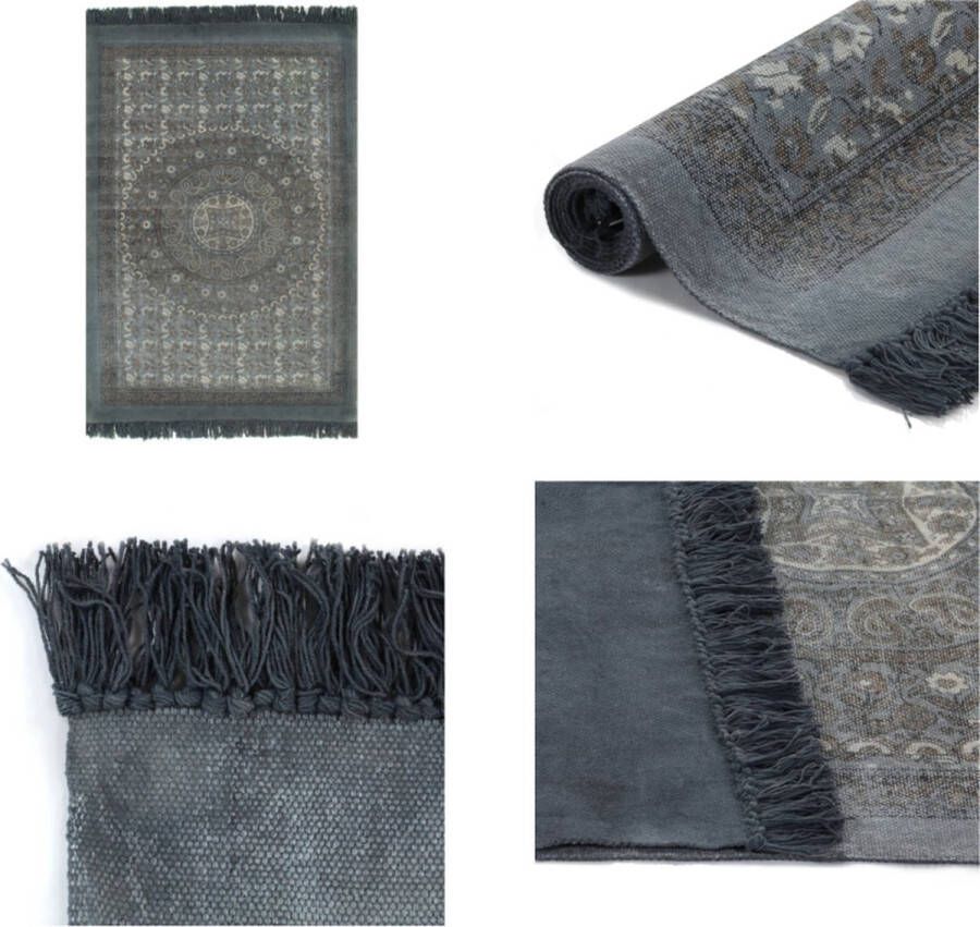 VidaXL Kelim vloerkleed met patroon 120x180 cm katoen grijs Tapijt Tapijten Kleed Kleden