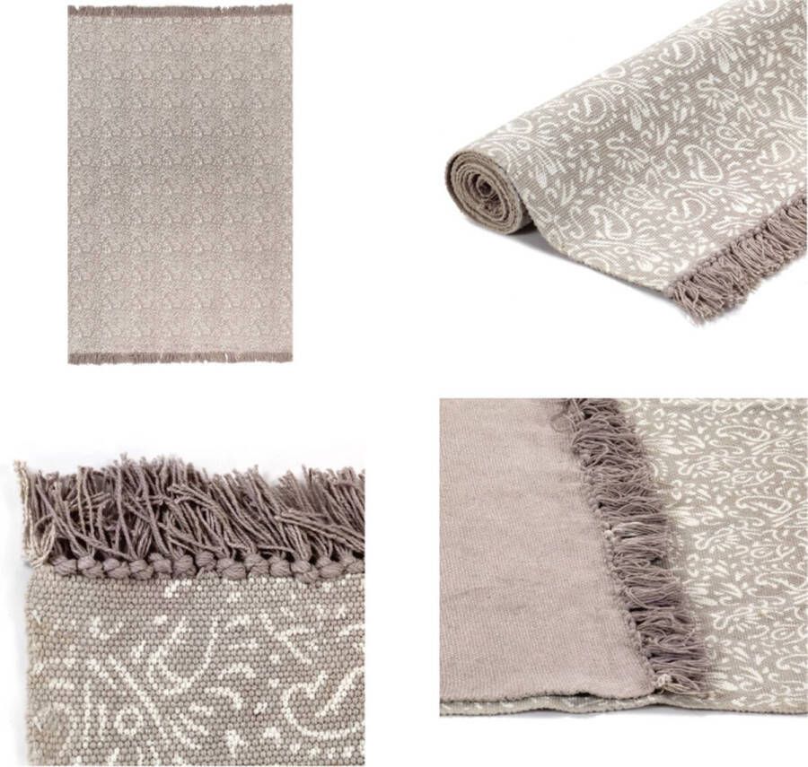 VidaXL Kelim vloerkleed met patroon 120x180 cm katoen taupe Tapijt Tapijten Kleed Kleden