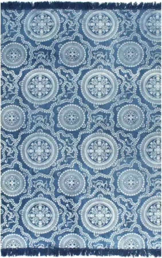 vidaXL Kelim vloerkleed met patroon 160x230 cm katoen blauw