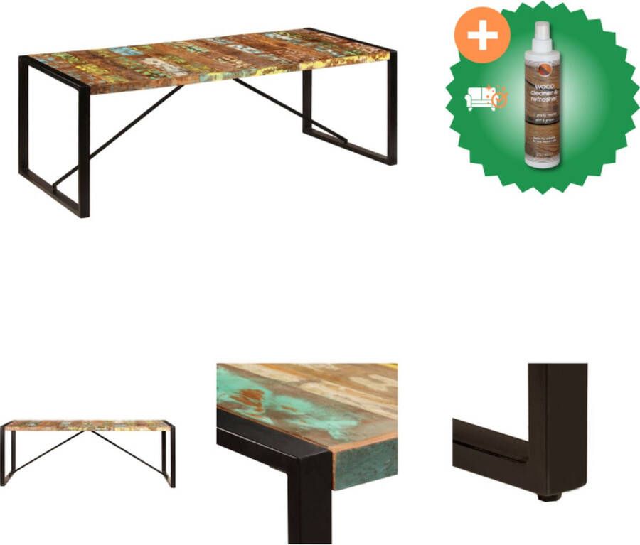 VidaXL Keukentafel Antieke stijl Massief gerecycled hout 220 x 100 x 75 cm Tafel Inclusief Houtreiniger en verfrisser