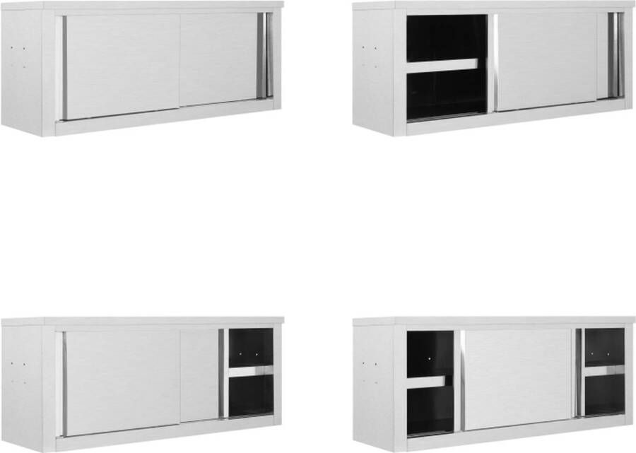 VidaXL Keukenwandkast met schuifdeuren 120x40x50 cm roestvrij staal Wandkast Wandkasten Muurkast Muurkasten