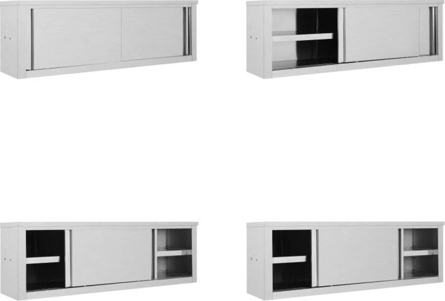 VidaXL Keukenwandkast met schuifdeuren 150x40x50 cm roestvrij staal Wandkast Wandkasten Muurkast Muurkasten